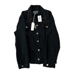🔥NWT -Sanctuary/Denim Distressed Studded Button-up Women's Jacket, 1X, Raw Hem